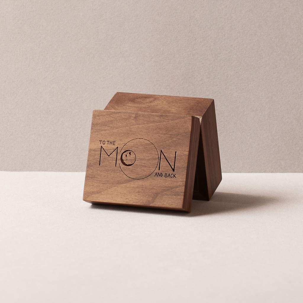 Beech engraved music box - To the moon and back